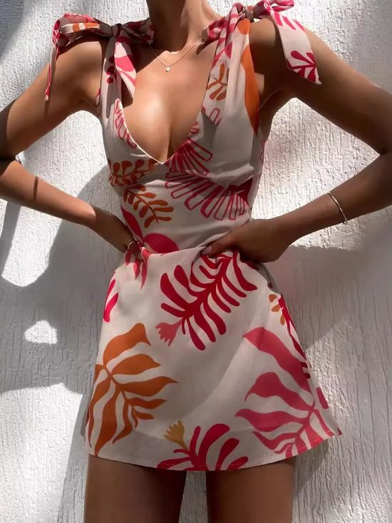 RIAX RIZON Printed Tie-Shoulder Mini Dress