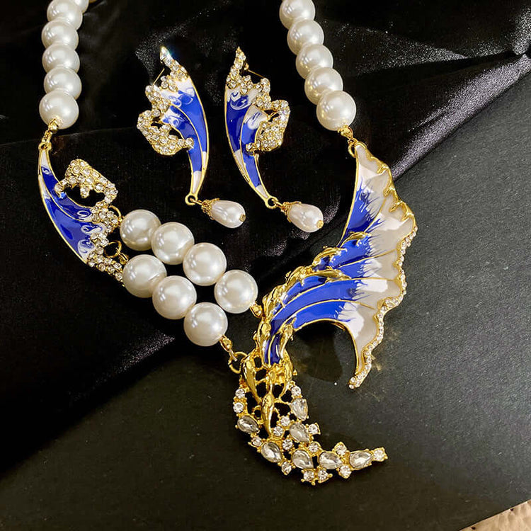 RIAX RIZON Elegant Blue Pearl Diamond Necklace