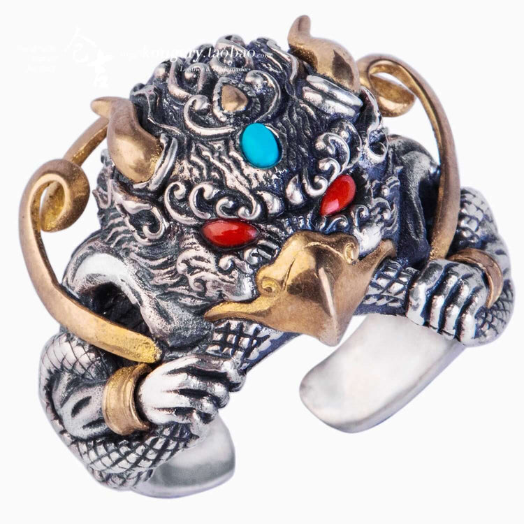 RIAX RIZON Golden Wing Dapeng Bird Retro Gem Ring for Men