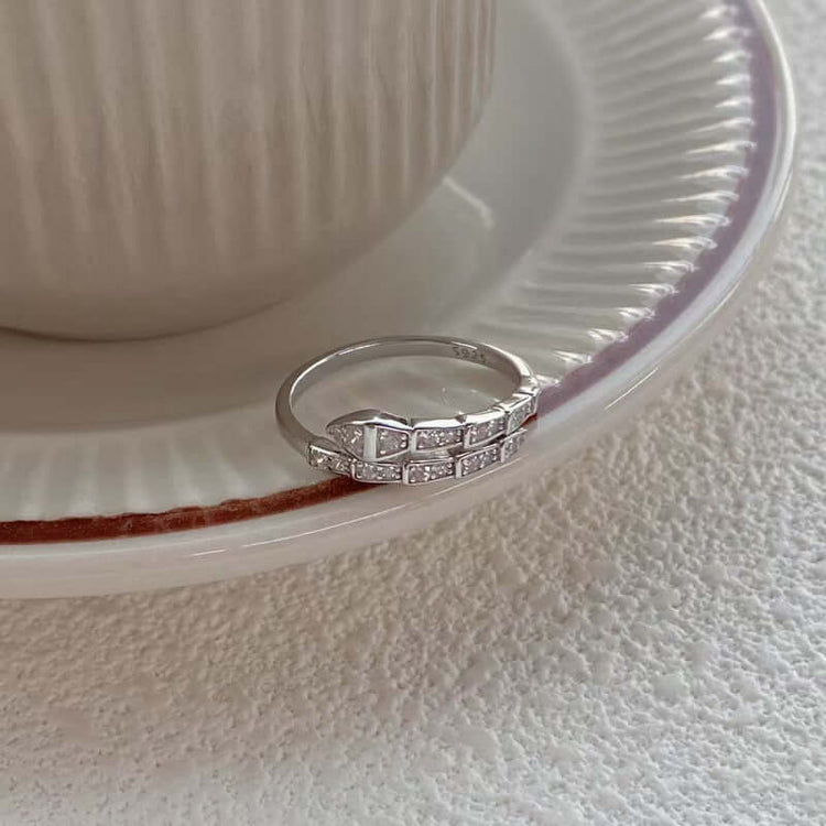 RIAX RIZON S925 Sterling Silver Sparkling Zircon Snake Ring