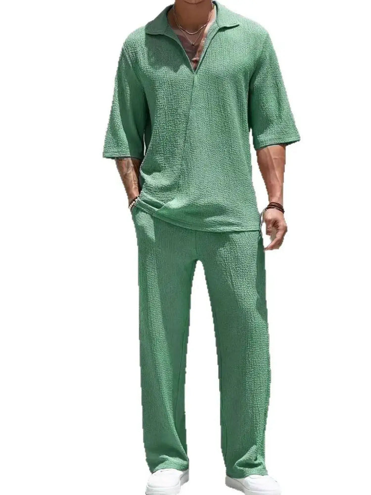 RIAX RIZON Johnny Collar Half Sleeve Top and Pants Set
