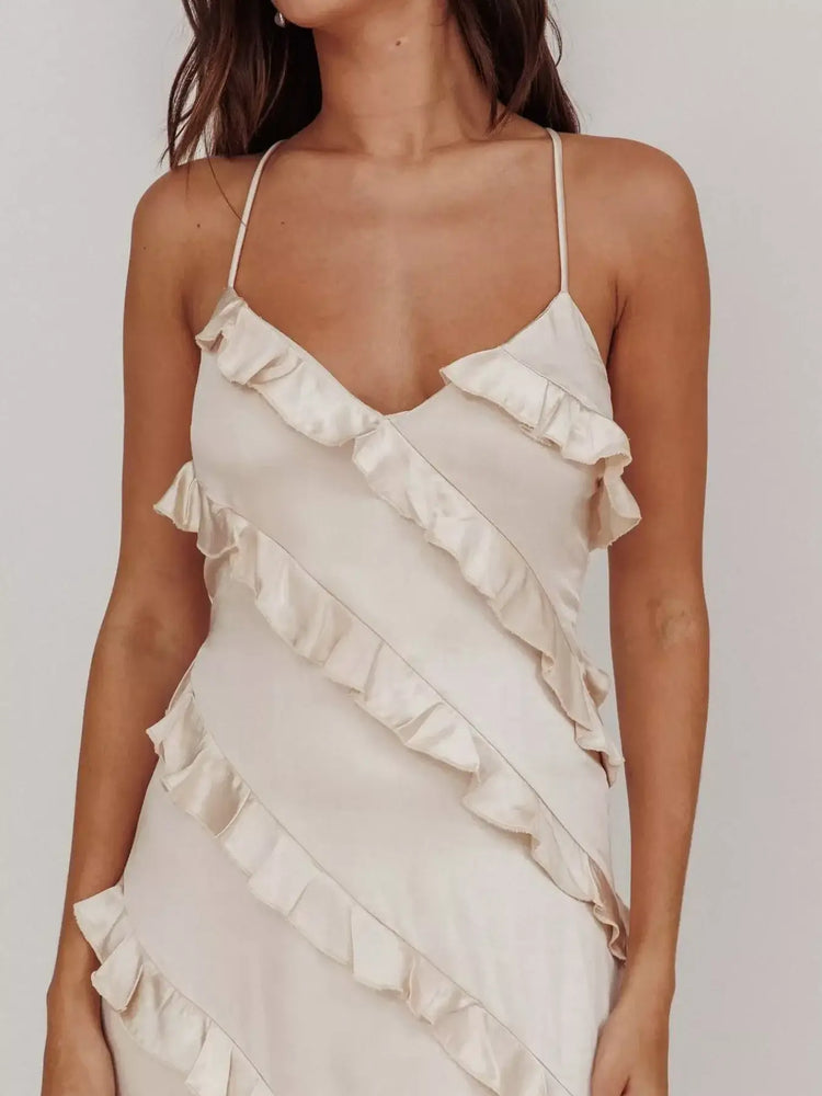 RIAX RIZON Ruffled Spaghetti Strap Maxi Dress
