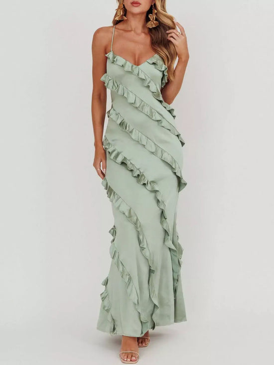 RIAX RIZON Ruffled Spaghetti Strap Maxi Dress