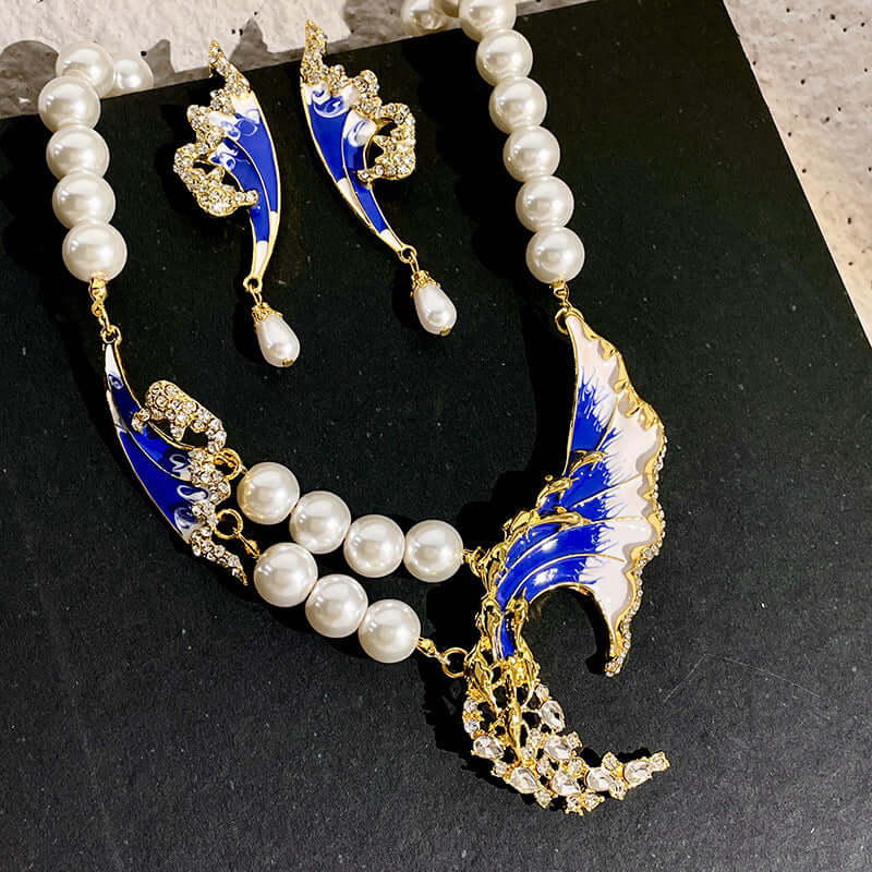RIAX RIZON Elegant Blue Pearl Diamond Necklace