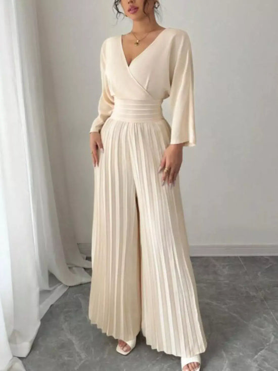 RIAX RIZON Surplice Pleated Wide Leg Jumpsuit
