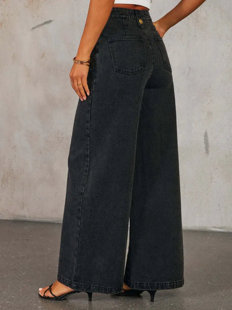 RIAX RIZON Button Down Vest Wide Leg Denim Set