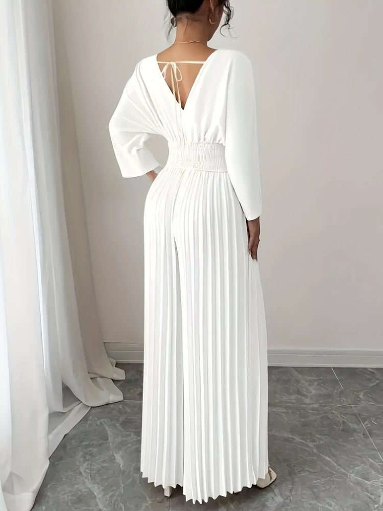 RIAX RIZON Surplice Pleated Wide Leg Jumpsuit