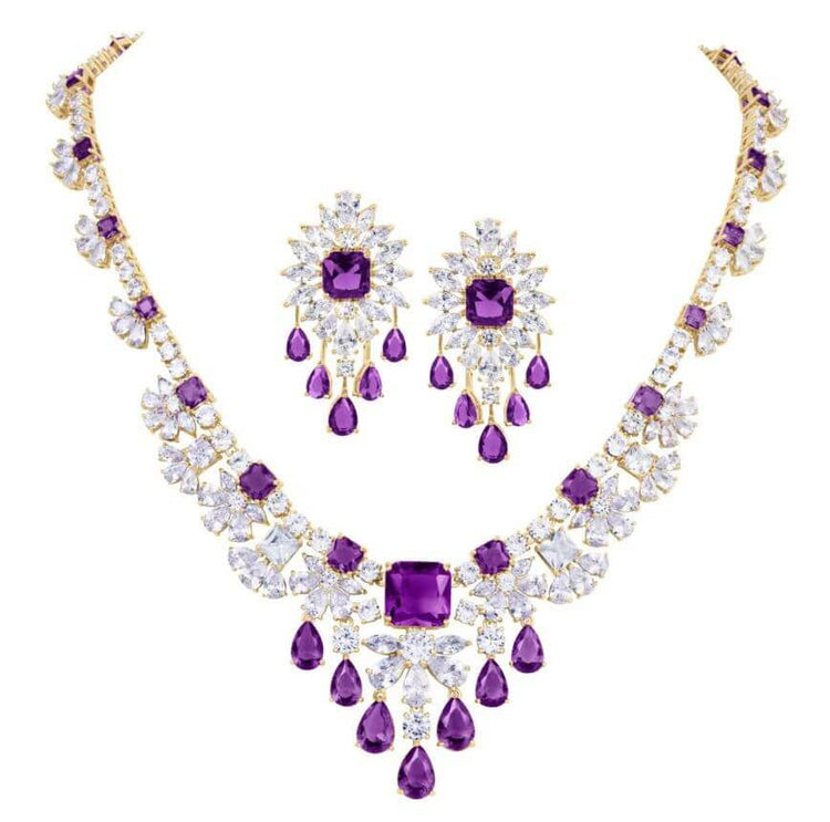 RIAX RIZON Two-Piece Full-Diamond Elegant Necklace And Earring Set