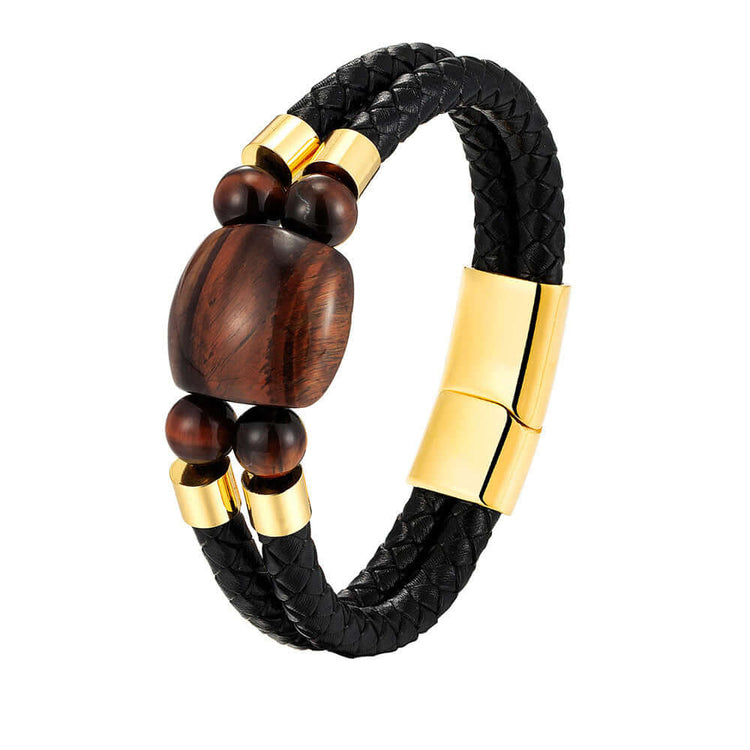 RIAX RIZON Stainless Steel Natural Tiger Eye Stone Beaded Bracelet