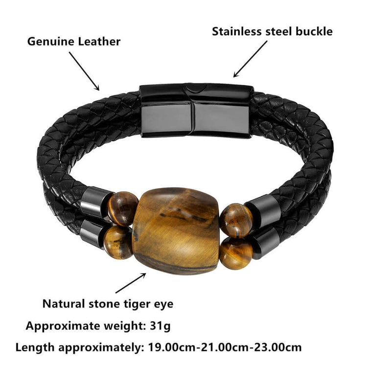 RIAX RIZON Stainless Steel Natural Tiger Eye Stone Beaded Bracelet