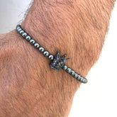RIAX RIZON Glamour Men Fashion Beaded Hand Bracelet featuring a crown design.