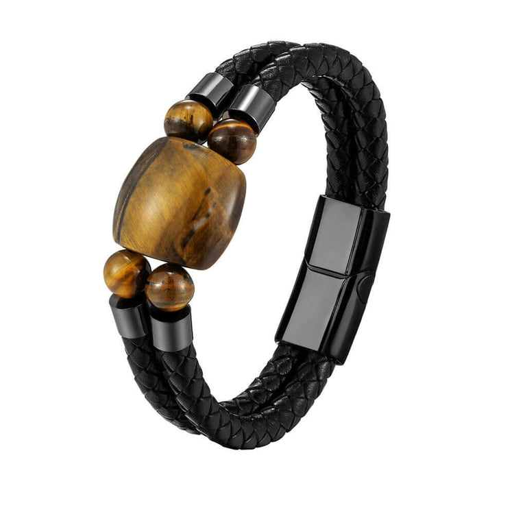 RIAX RIZON Stainless Steel Natural Tiger Eye Stone Beaded Bracelet