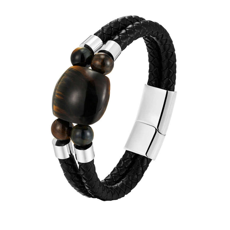 RIAX RIZON Stainless Steel Natural Tiger Eye Stone Beaded Bracelet