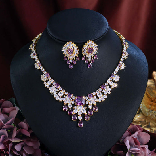 RIAX RIZON Two-Piece Full-Diamond Elegant Necklace And Earring Set