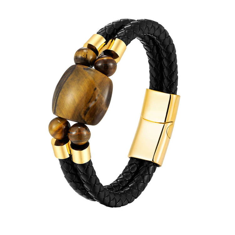 RIAX RIZON Stainless Steel Natural Tiger Eye Stone Beaded Bracelet