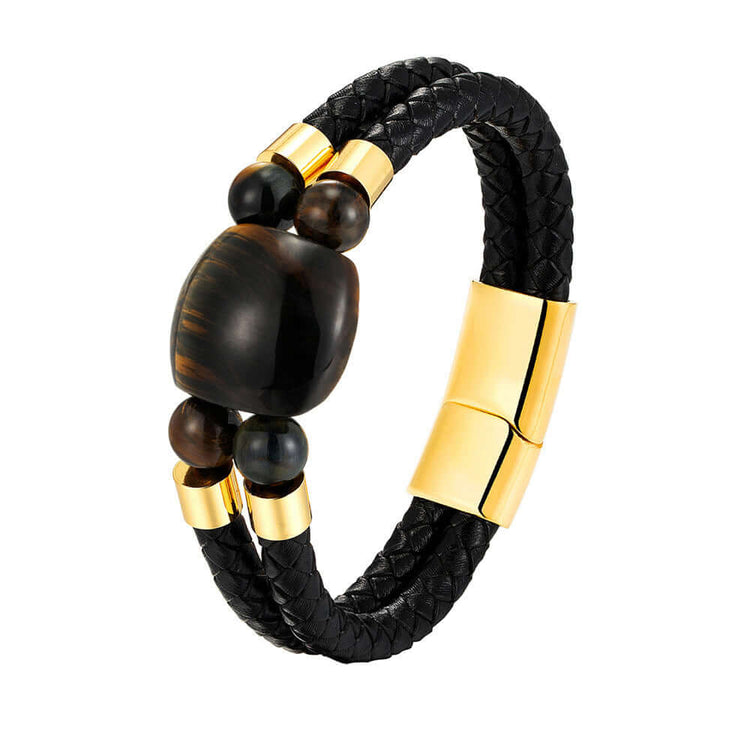 RIAX RIZON Stainless Steel Natural Tiger Eye Stone Beaded Bracelet