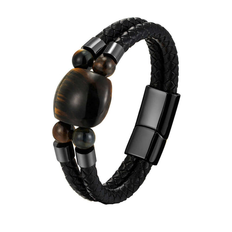 RIAX RIZON Stainless Steel Natural Tiger Eye Stone Beaded Bracelet