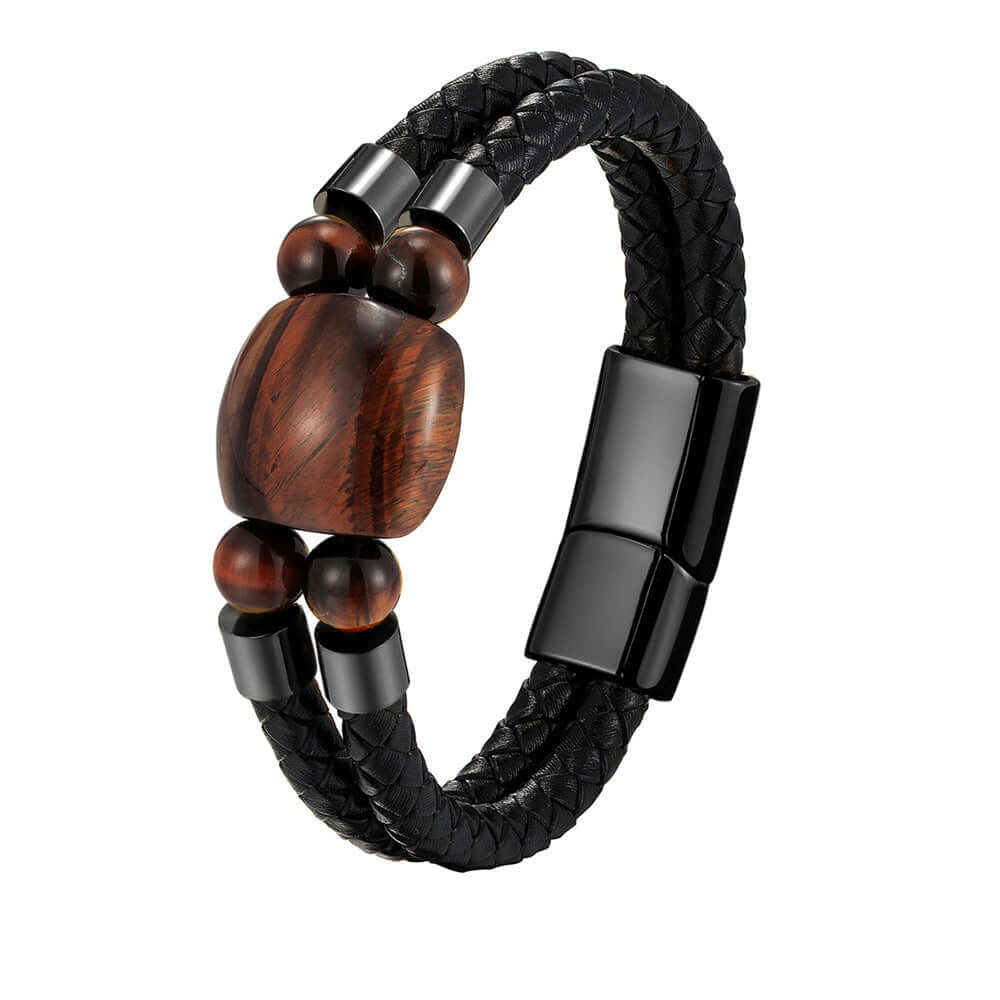 RIAX RIZON Stainless Steel Natural Tiger Eye Stone Beaded Bracelet