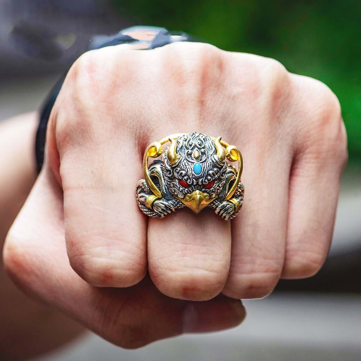 RIAX RIZON Golden Wing Dapeng Bird Retro Gem Ring for Men