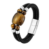 RIAX RIZON Stainless Steel Natural Tiger Eye Stone Beaded Bracelet
