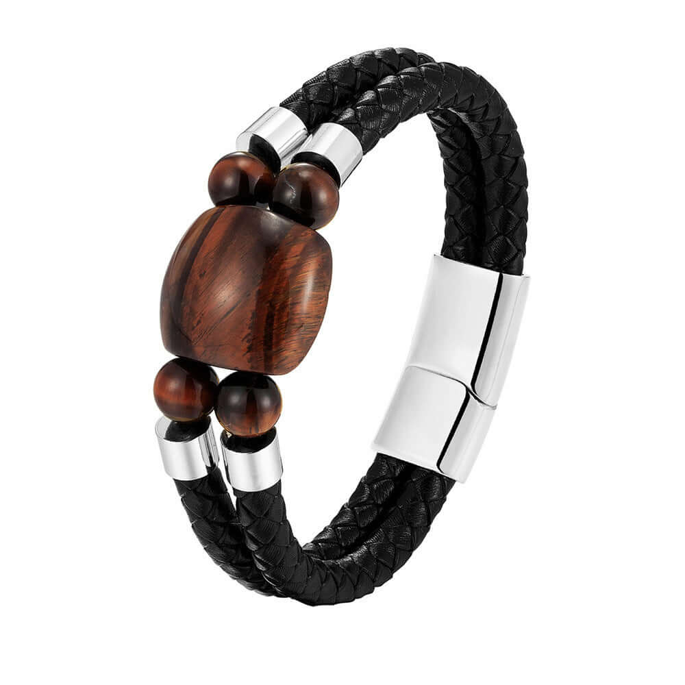 RIAX RIZON Stainless Steel Natural Tiger Eye Stone Beaded Bracelet
