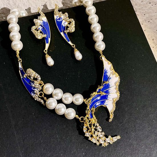 RIAX RIZON Elegant Blue Pearl Diamond Necklace