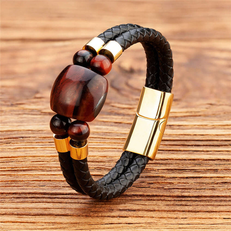 RIAX RIZON Stainless Steel Natural Tiger Eye Stone Beaded Bracelet