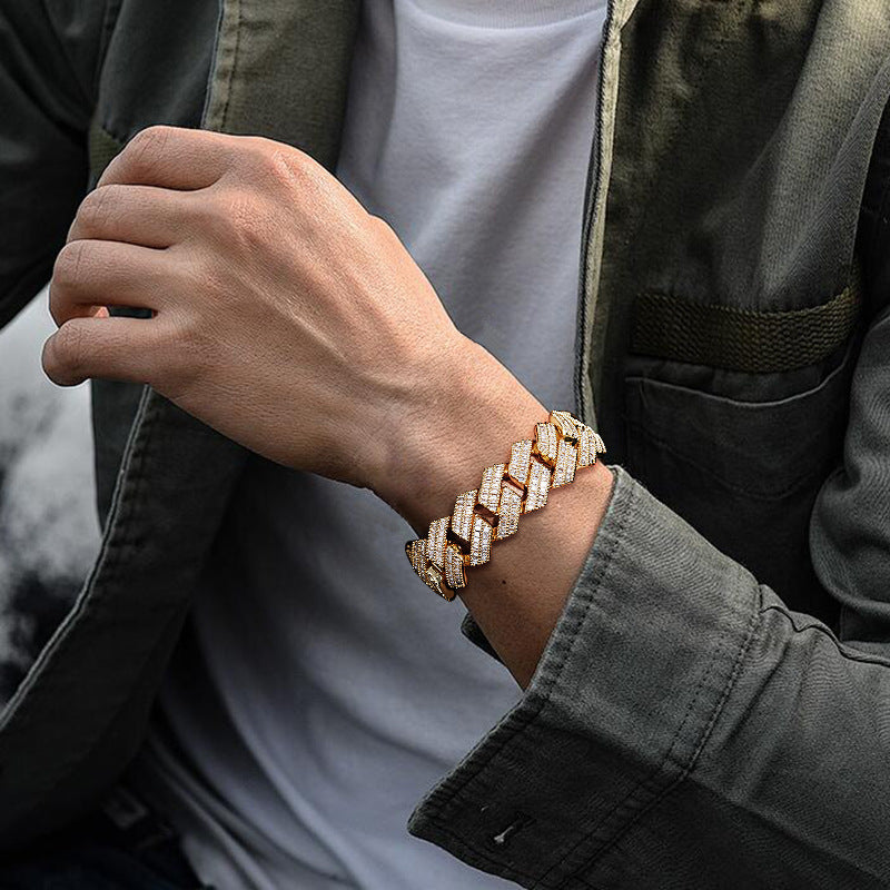 RIAX RIZON Zircon Rhombic Cuban Bracelet for Men