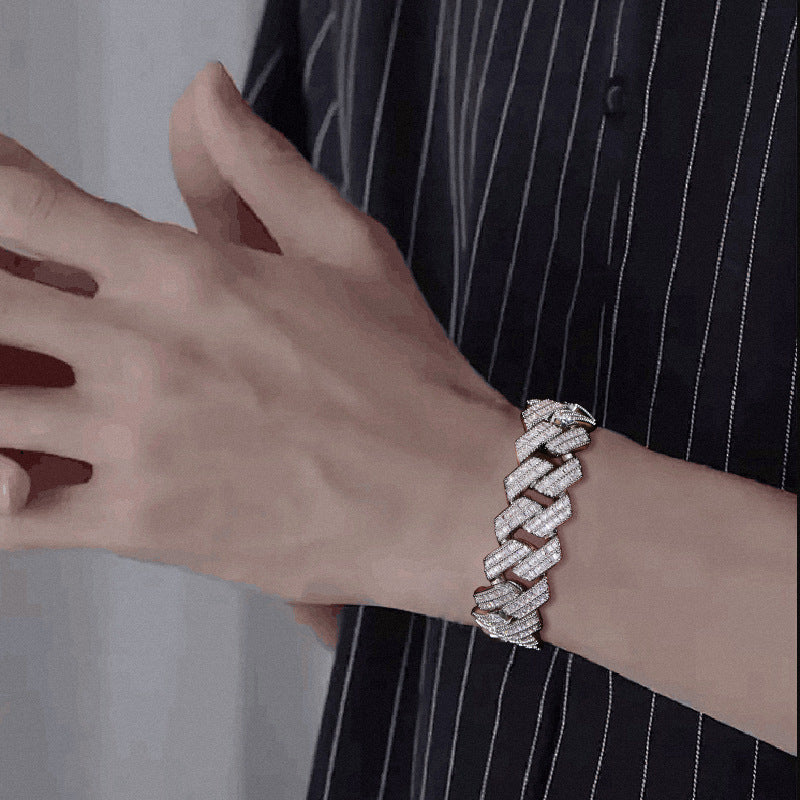 RIAX RIZON Zircon Rhombic Cuban Bracelet for Men
