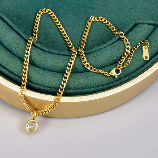 RIAX RIZON Elegant Oval Diamond Titanium Steel Necklace